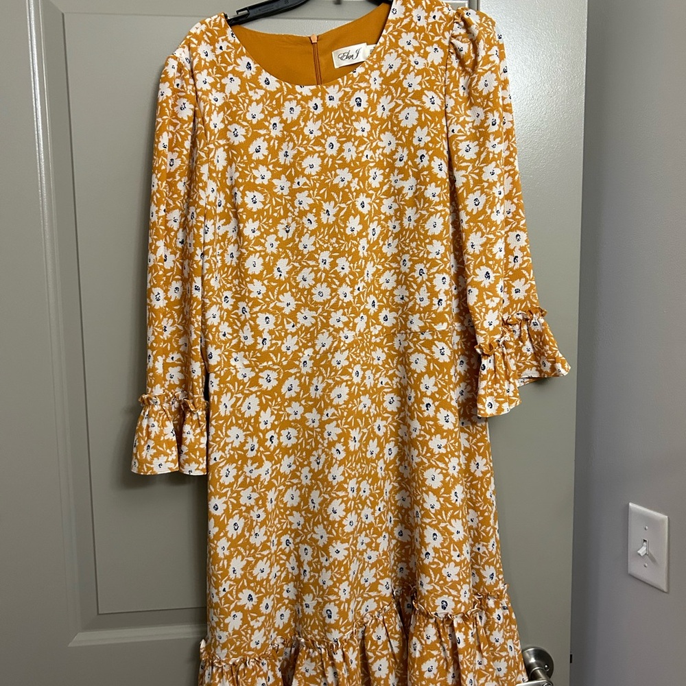 Eliza J Mustard Floral Dress